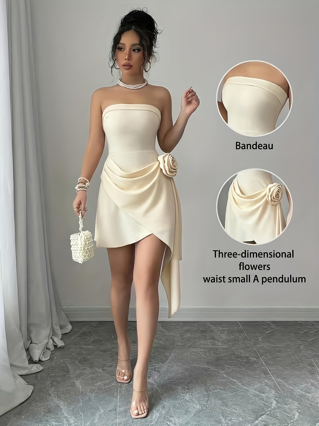 Elegant Off-Shoulder Bodycon Dress | Elegant Solid Color | Strapless with Bow Detail | Floral A-Line Skirt | Perfect for Spring & Summer | Adult Women'S Fashion | Sophisticated Design, Cute Dresses